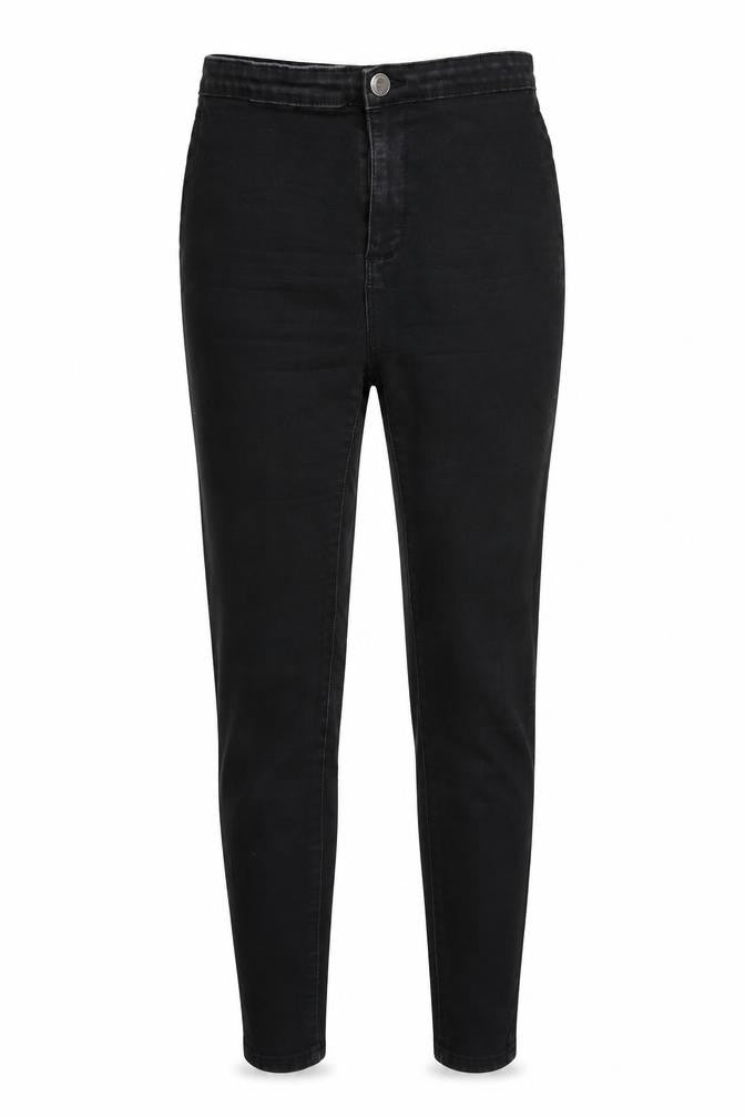 Front view of DenimCo women’s black denim skinny jeans, size UK 10, 30-inch leg