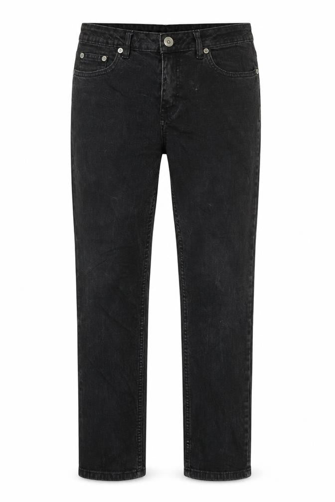 Front view of Easy women’s black denim straight jeans, size S, 31-inch leg