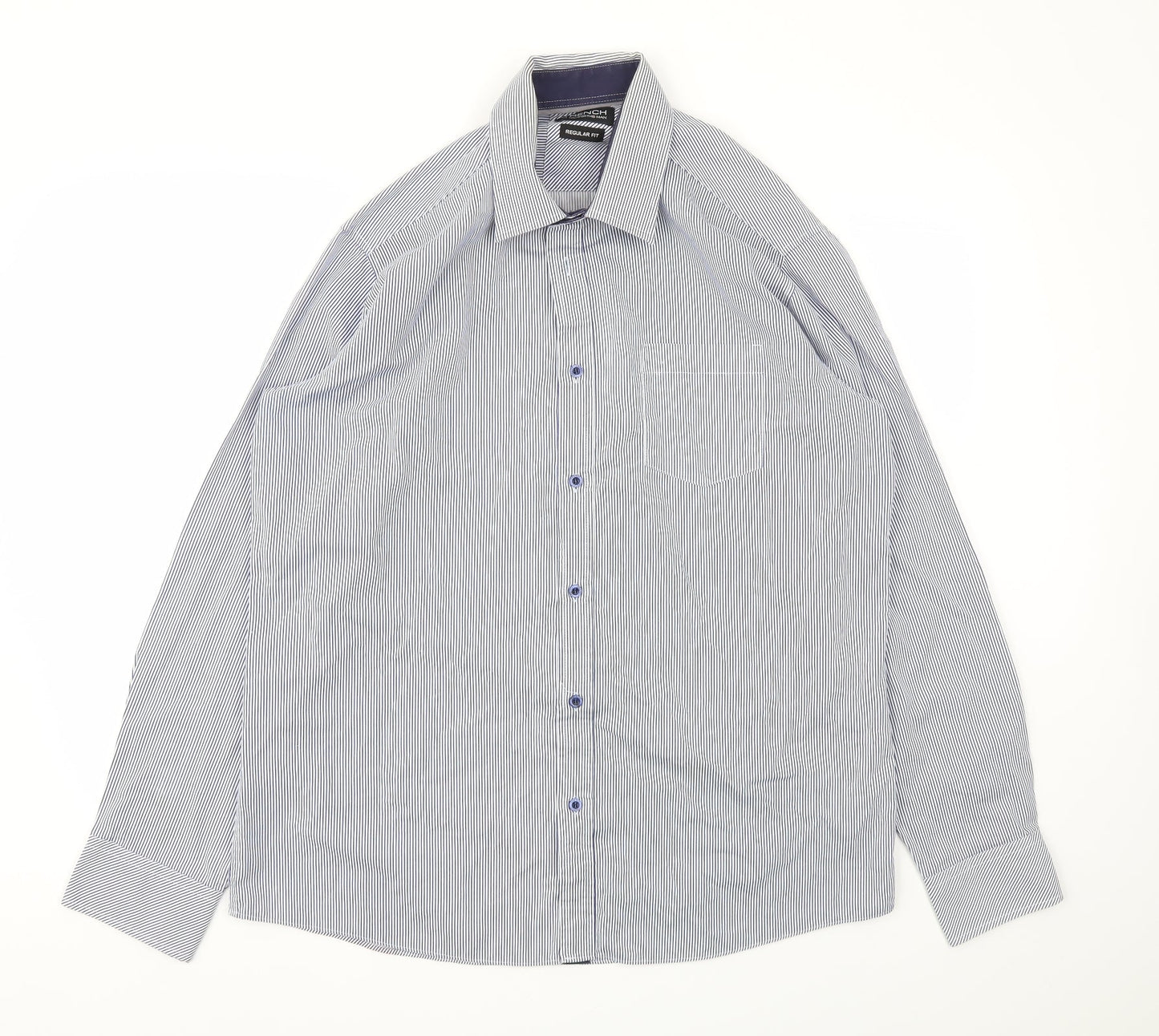 Trench Mens Blue Striped   Dress Shirt Size 43