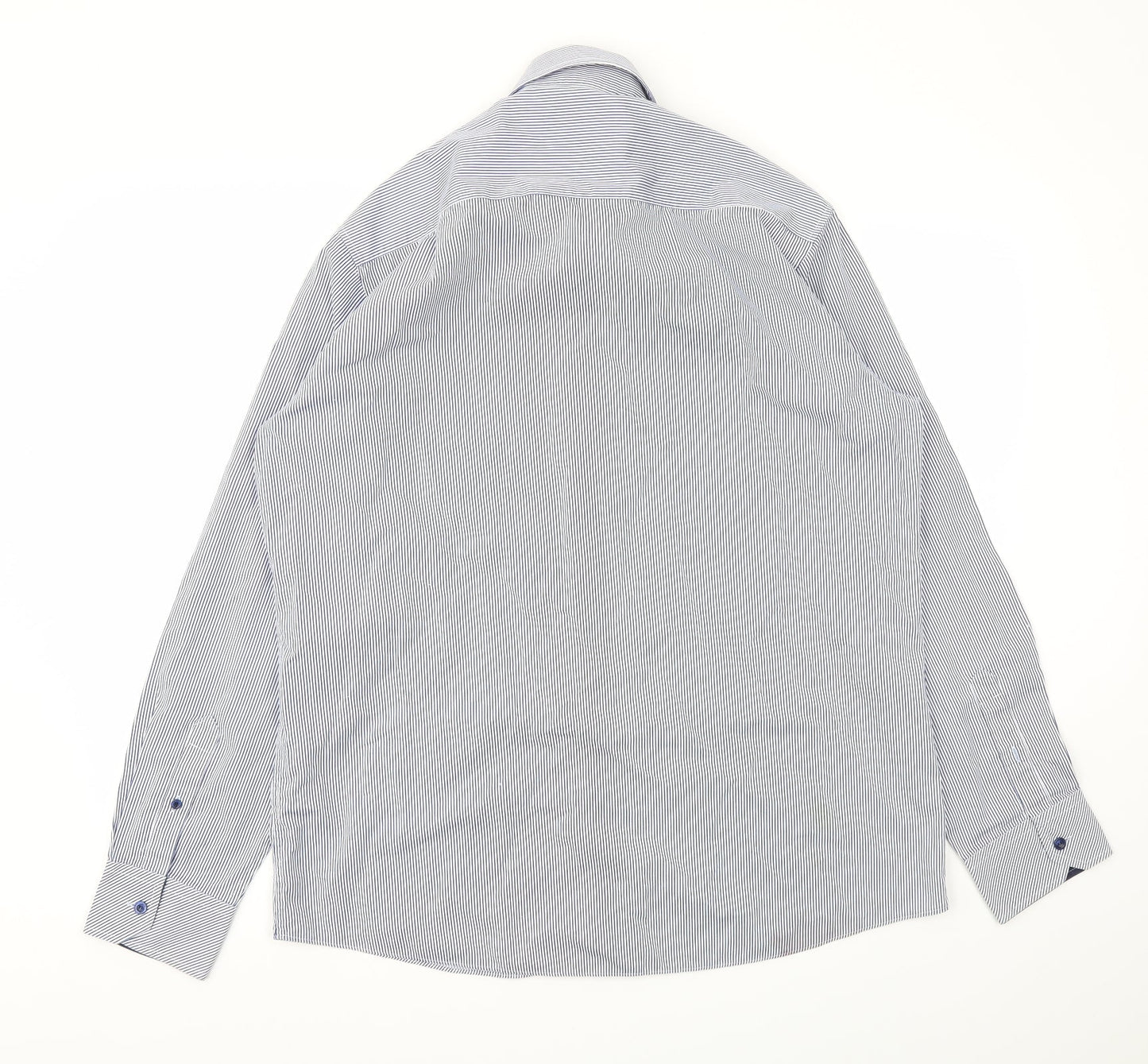 Trench Mens Blue Striped   Dress Shirt Size 43