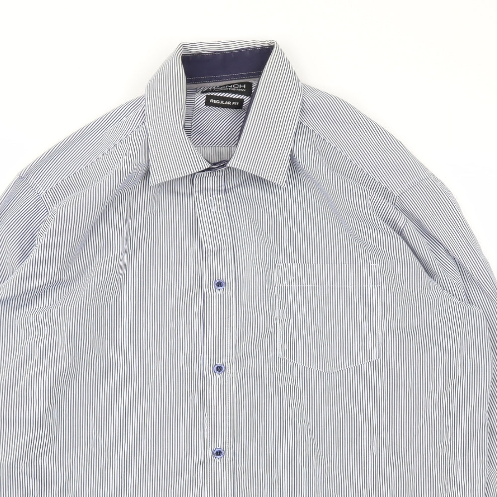 Trench Mens Blue Striped   Dress Shirt Size 43