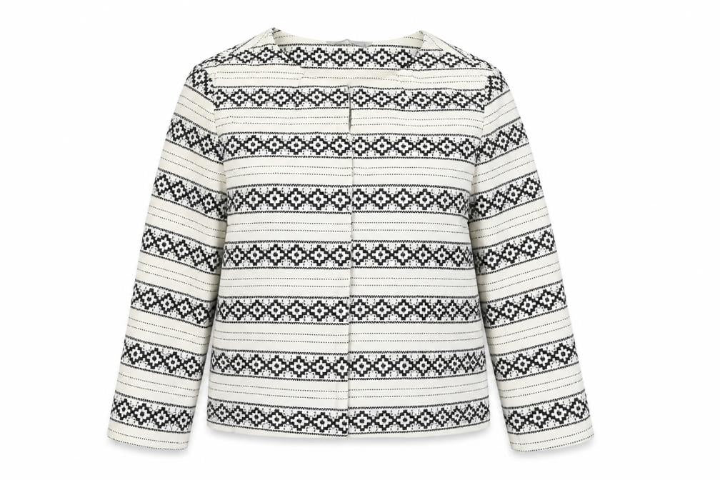 Front view of TU women’s ivory geometric jacket, size UK 14