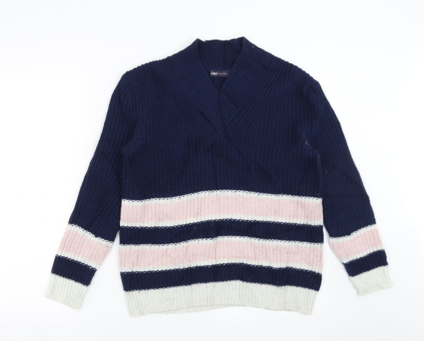 Marks and Spencer Womens Blue Striped Knit Pullover Jumper Size XS