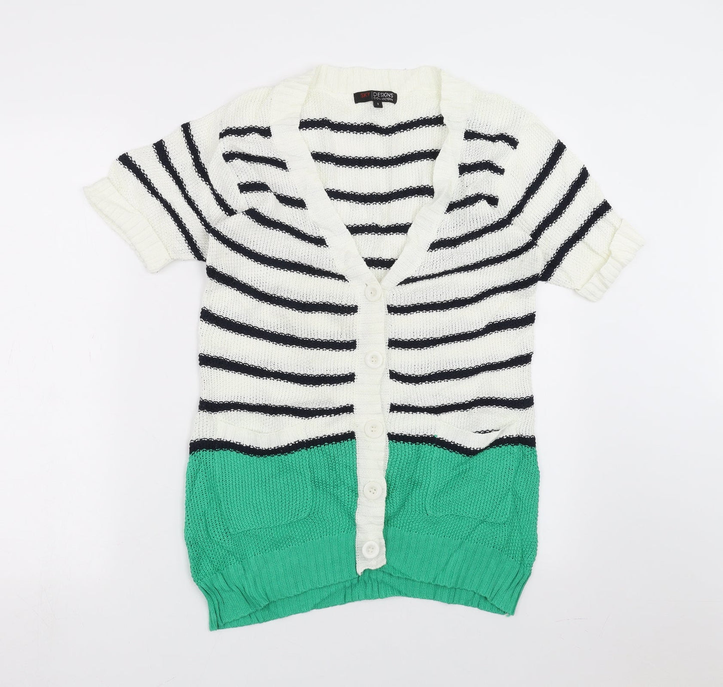 Sky Designs Womens Ivory Striped Knit Cardigan Jumper Size S