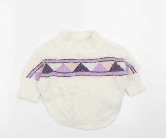 Hullabaloo Womens White Geometric  Pullover Jumper Size S