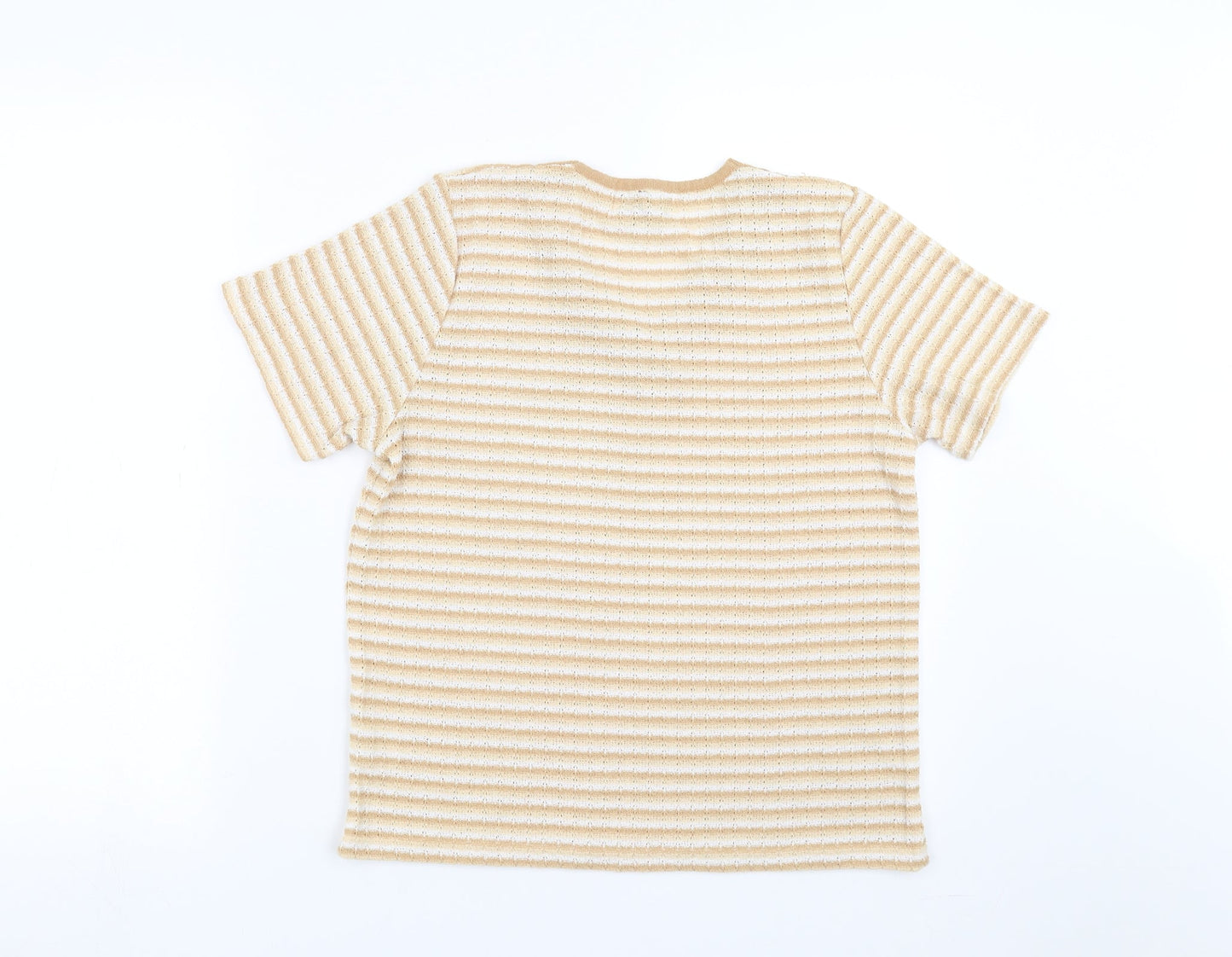 Reflect Collection Womens Beige Striped  Basic T-Shirt Size S