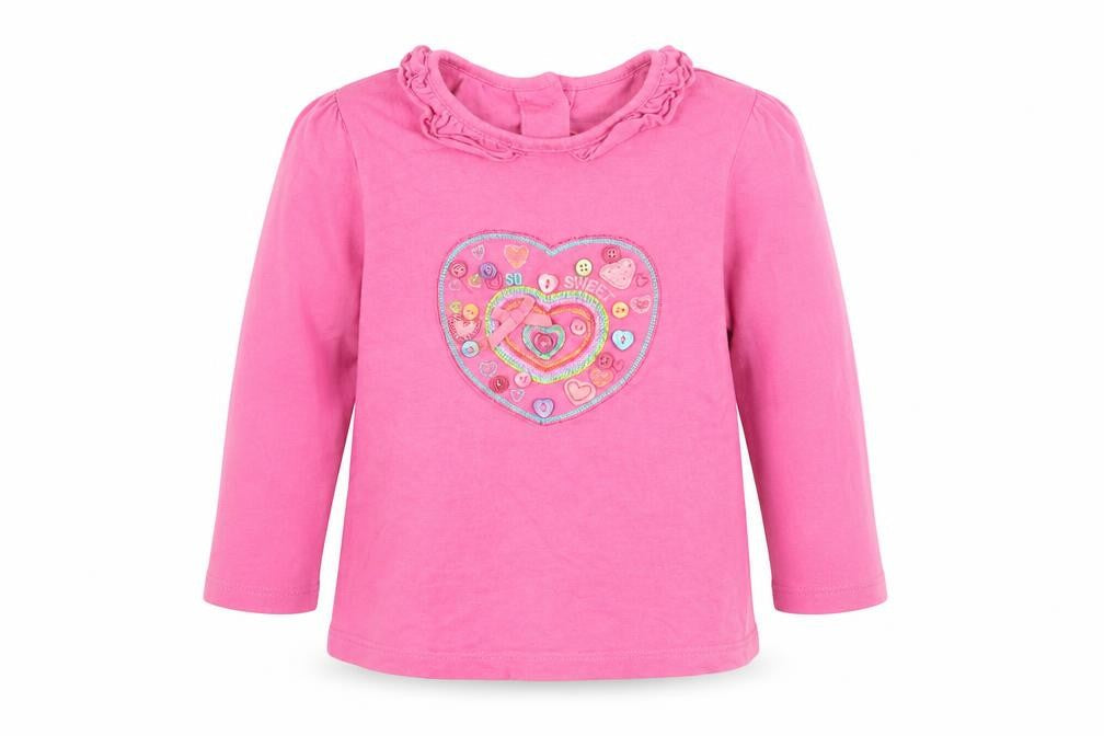 Front view of Preworn girls’ pink basic t-shirt, size 12-18, months