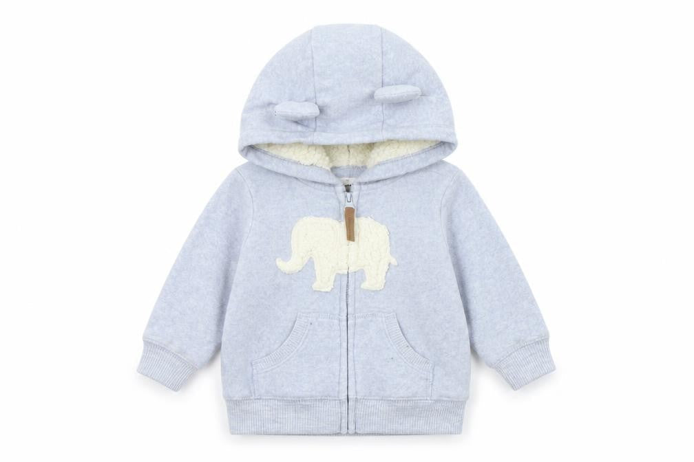 Front view of Carter boys’ blue full zip jumper, size 3-6, months