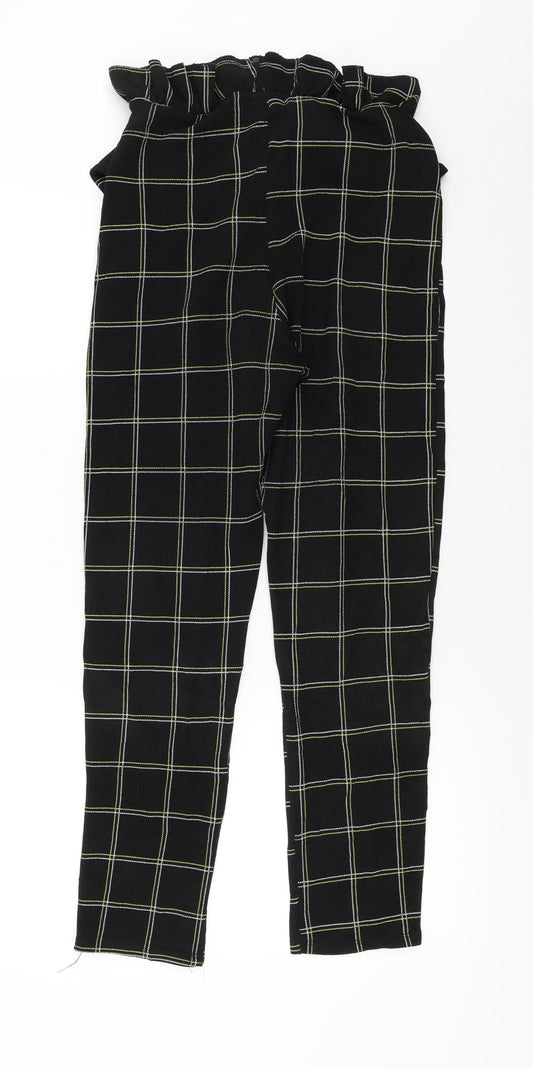 PRETTYLITTLETHING Womens Black Check  Trousers  Size 10 L25 in