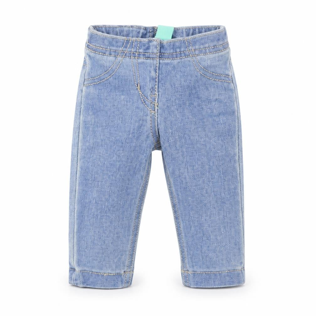 Front view of Monsoon girls’ blue cargo jeans, size 0-3, months