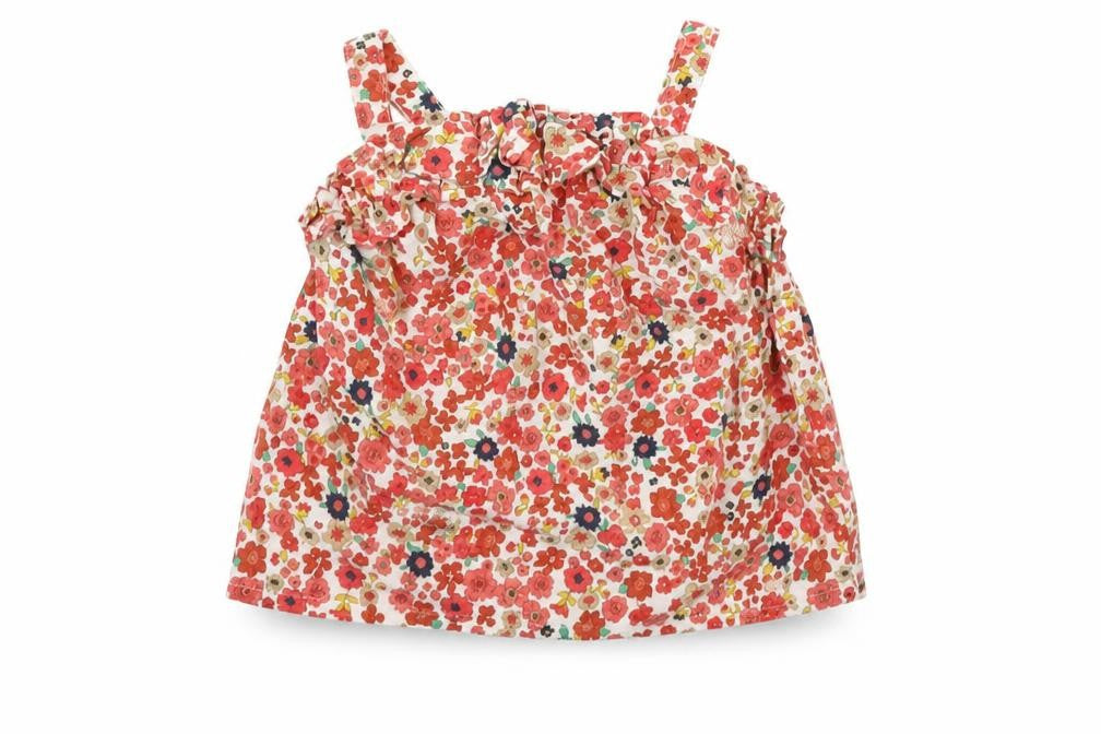 Front view of Matalan girls’ beige floral a-line, size 9-12, months