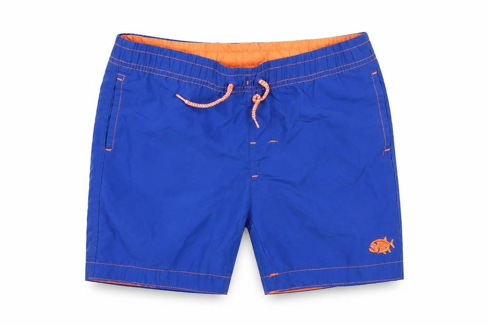 Front view of Rebel boys’ blue bermuda shorts, size 4-5, years