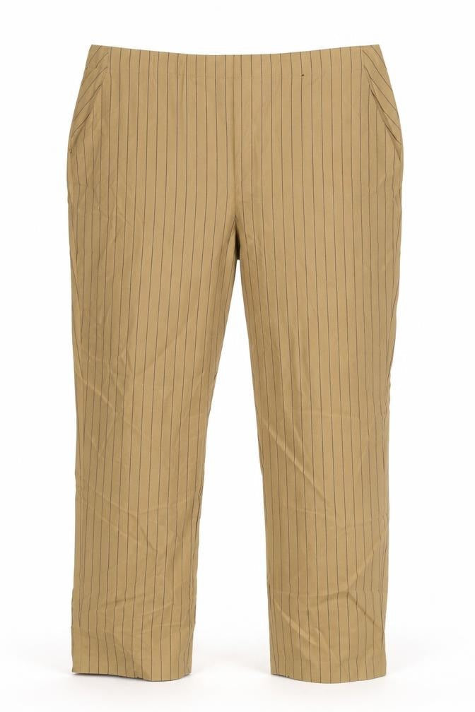 Front view of Autograph women’s brown striped trousers, size UK 22, 31-inch leg