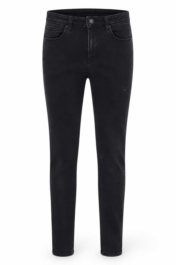 Front view of Denim & Co. women’s black skinny jeans, size UK 10, 30-inch leg