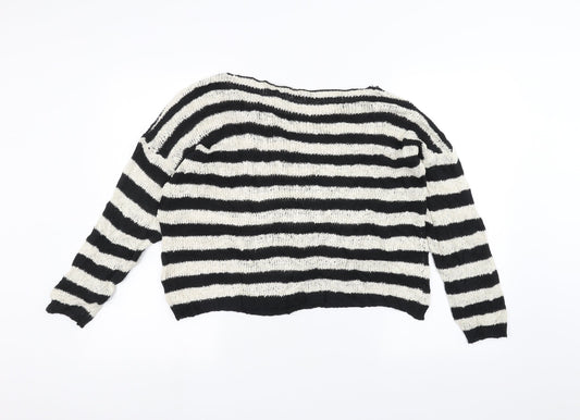Pullover Womens White Striped  Pullover Jumper Size M