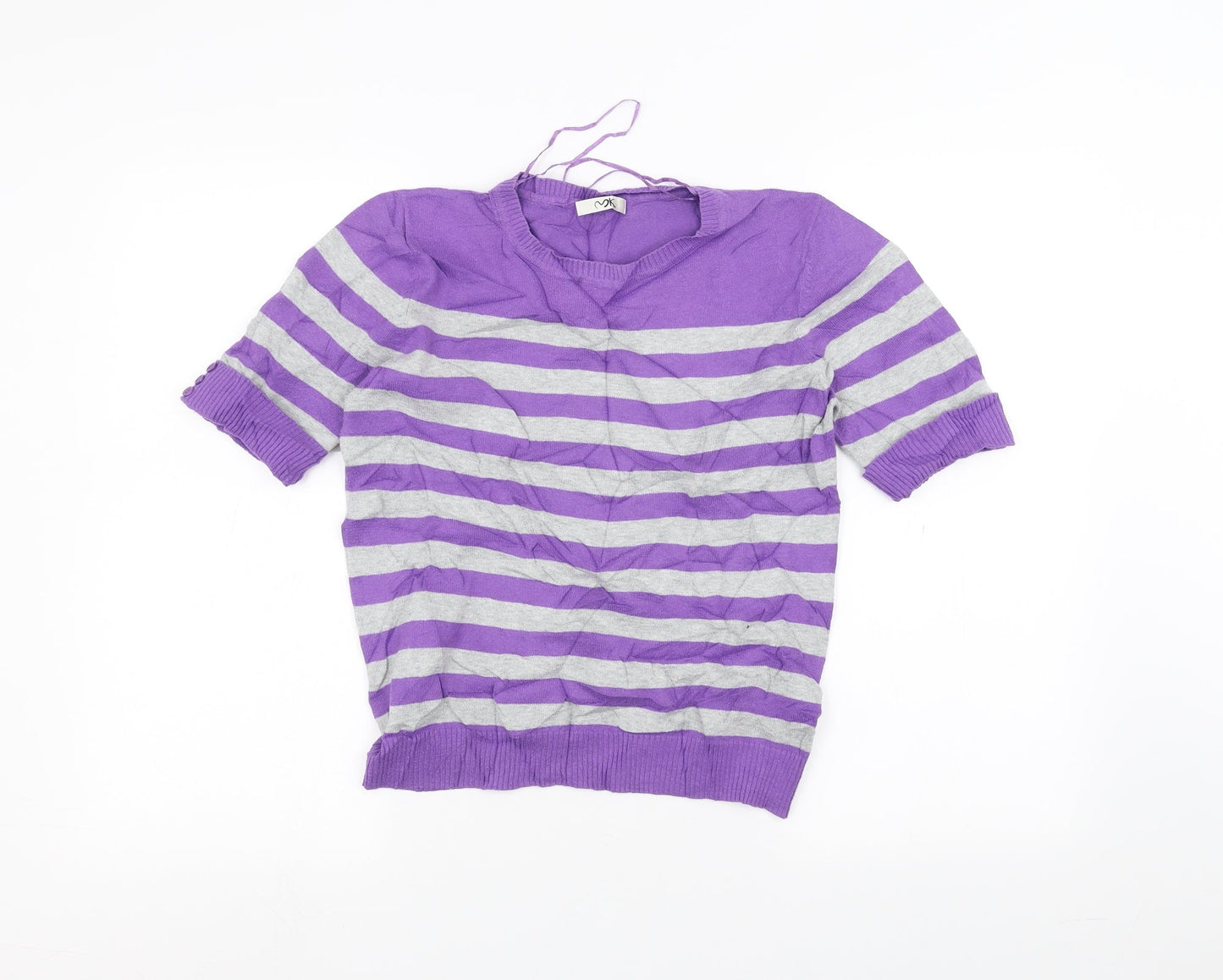 Preworn Womens Purple Striped  Basic T-Shirt Size 14