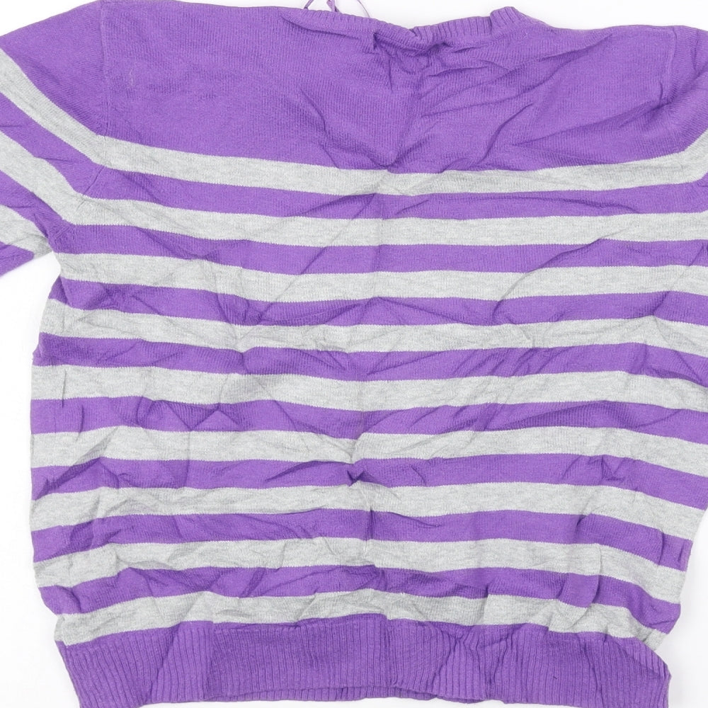 Preworn Womens Purple Striped  Basic T-Shirt Size 14