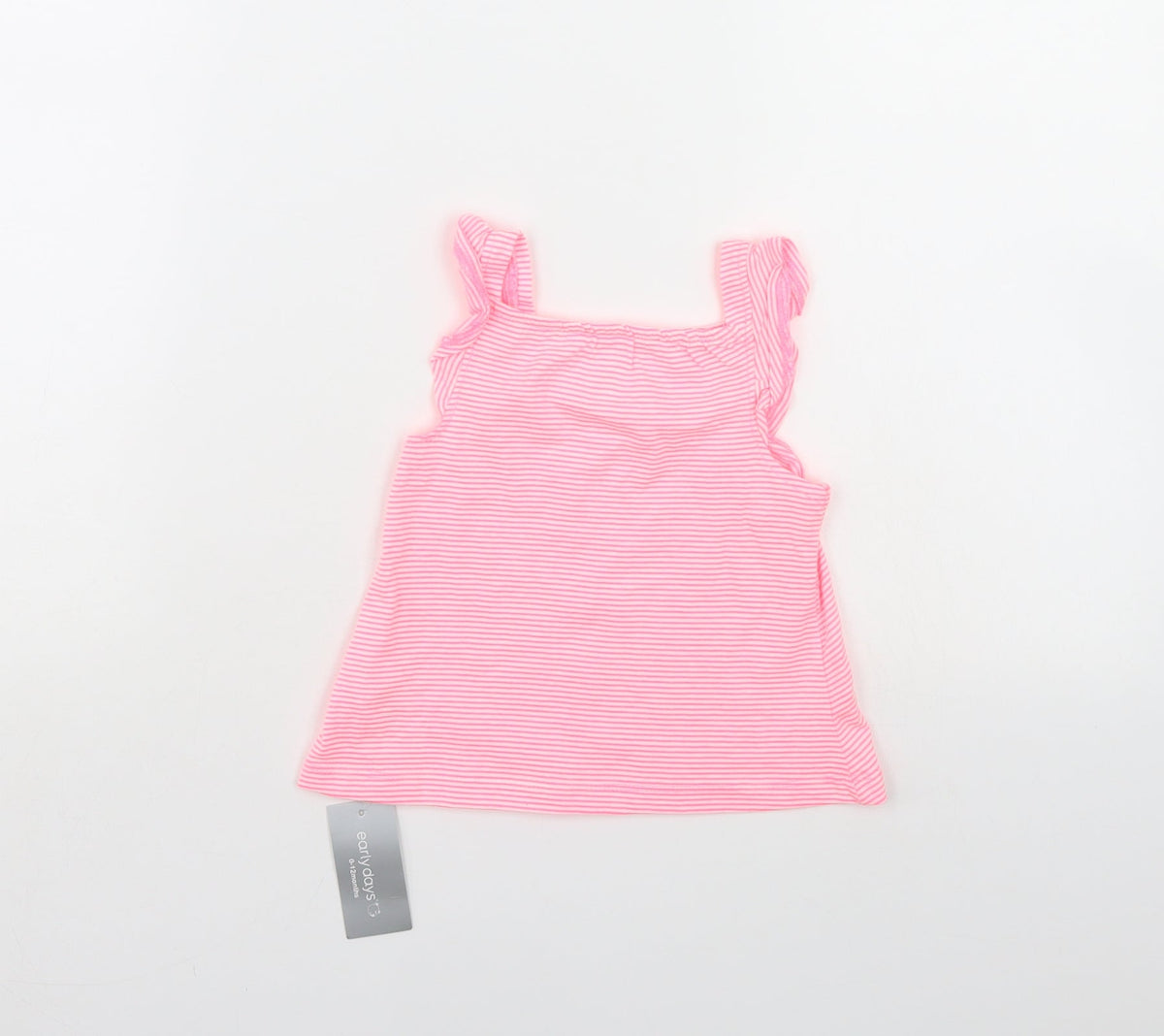 Back view of Early Days boys’ pink striped a-line, size 0-3, months