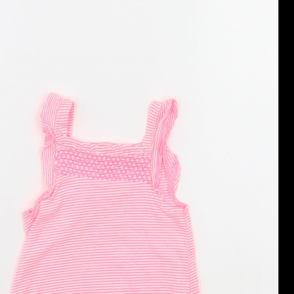 Close-up detail of Early Days boys’ pink striped a-line, size 0-3, months