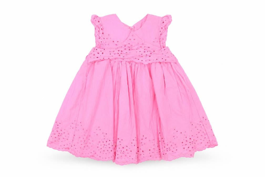 Front view of Mothercare girls’ pink floral a-line, size 9-12, months