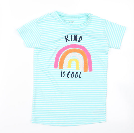 Preworn Girls Blue Striped Rayon Basic T-Shirt Size S  - rainbow