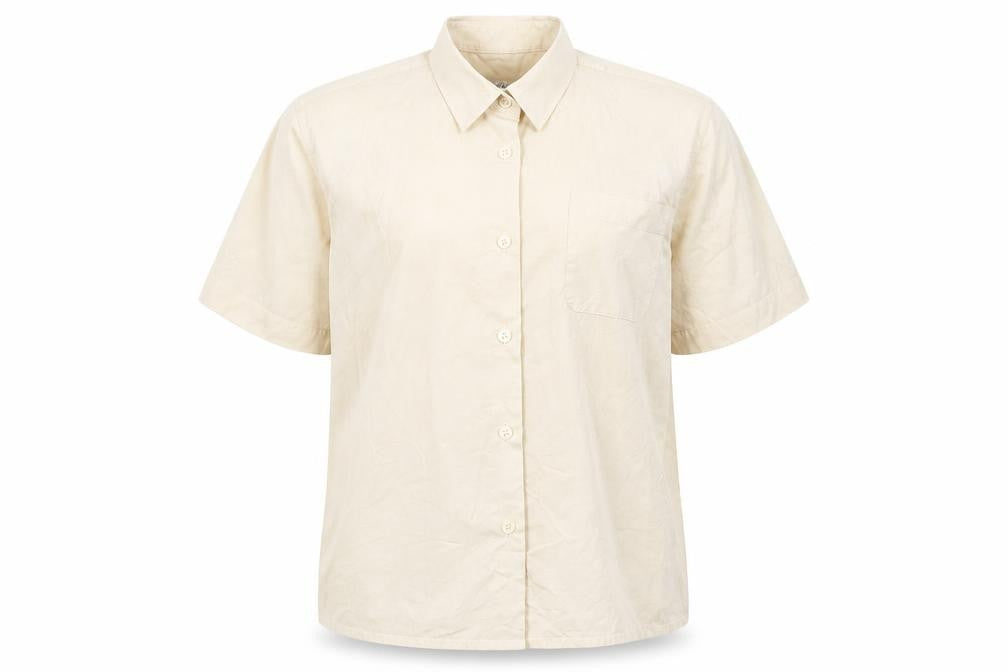 Front view of school life girls’ beige rayon basic button-up, size 12, years