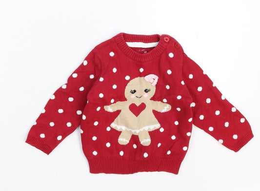 Earlydays Baby Red Polka Dot Knit Pullover Jumper Size 9-12 Months