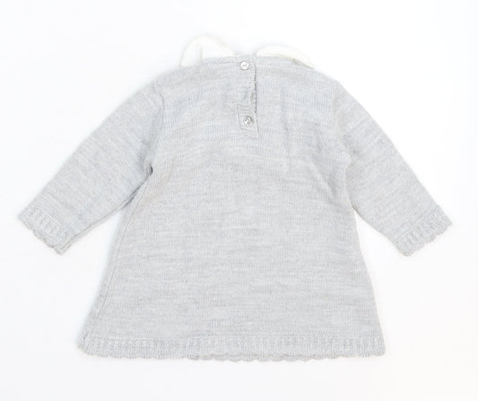 Bee Bo Girls Grey  Knit Jumper Dress  Size 6-9 Months