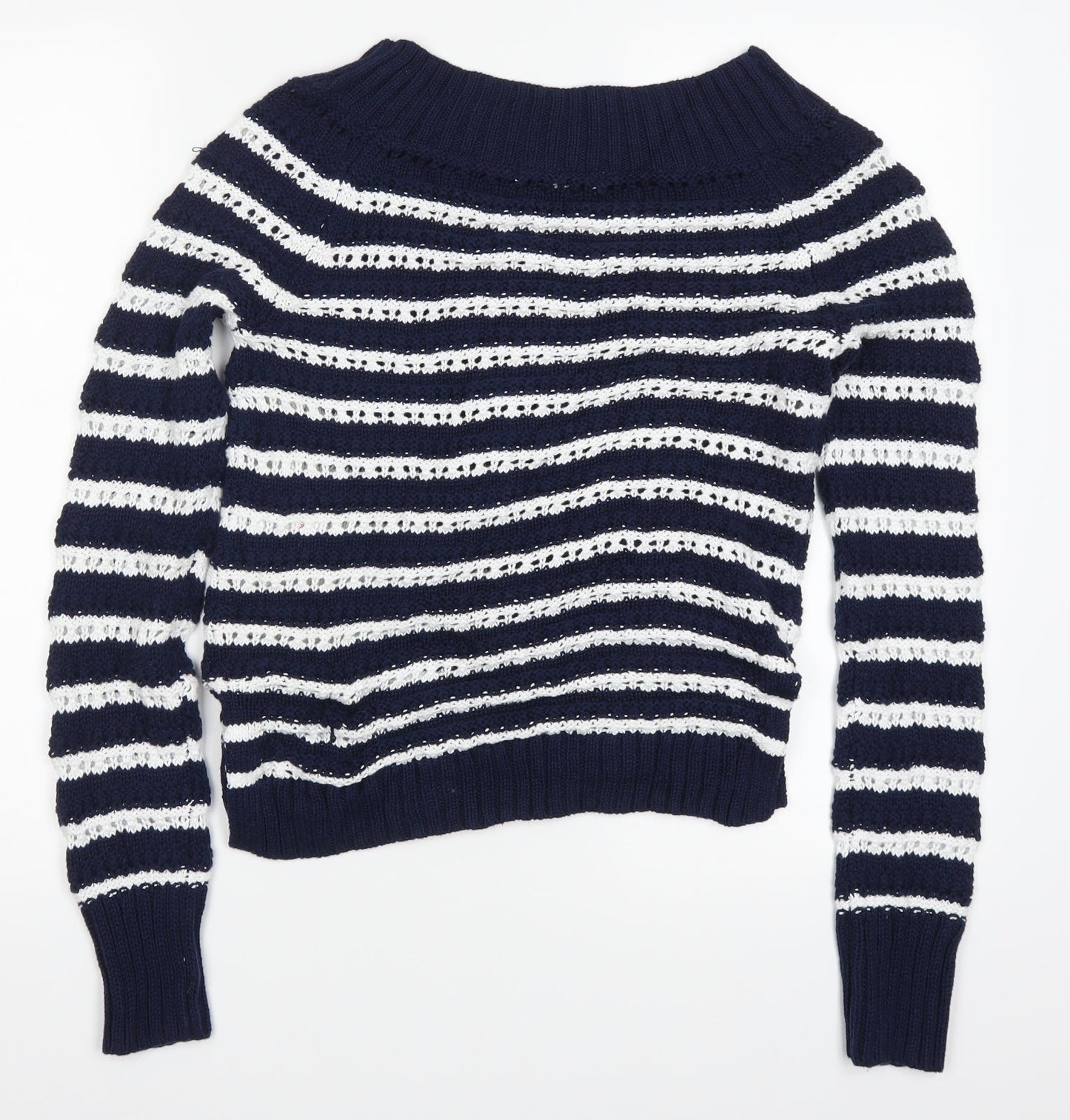 Find Womens Blue Striped Knit Pullover Jumper Size S