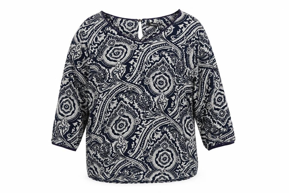 Moda Womens Blue Geometric  Basic Blouse Size M