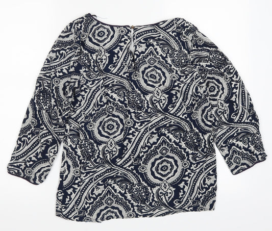 Moda Womens Blue Geometric  Basic Blouse Size M
