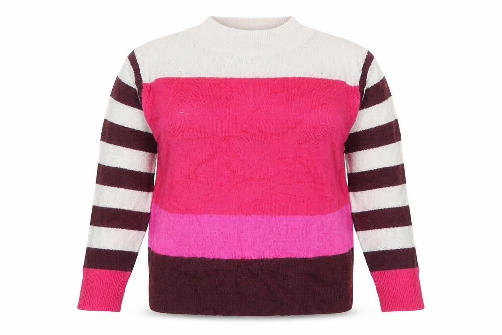Front view of Roman women’s pink striped jumper, size UK 12