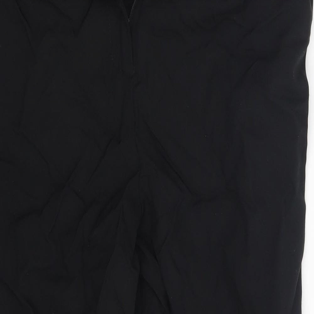 Close-up detail of ASOS women’s black trousers, size UK 10, 24-inch leg