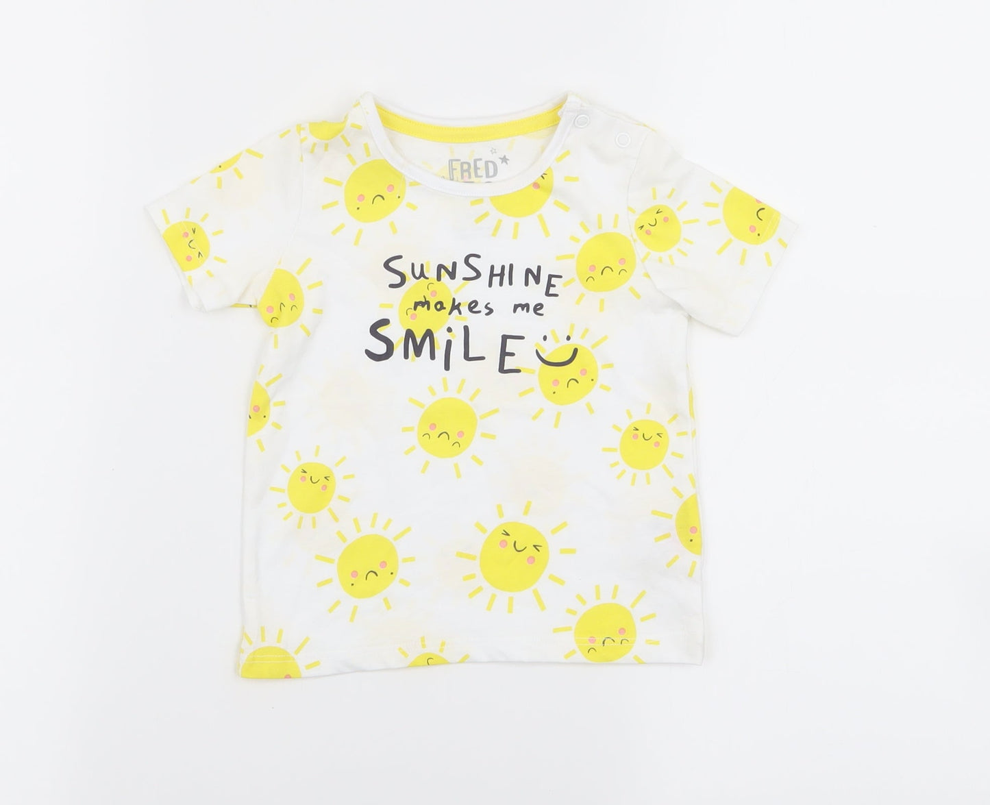F&F Boys White   Basic T-Shirt Size 9-12 Months  - sun print
