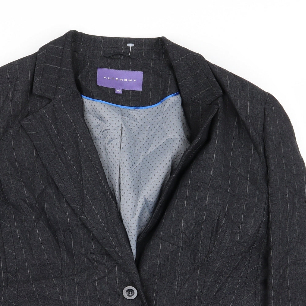 Autonomy Womens Grey Striped  Jacket Blazer Size 16
