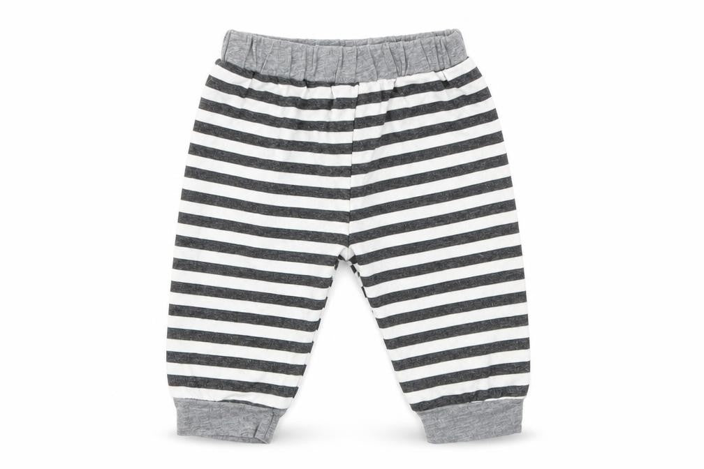 Front view of Preworn boys’ black striped capri leggings, size 3-6, months
