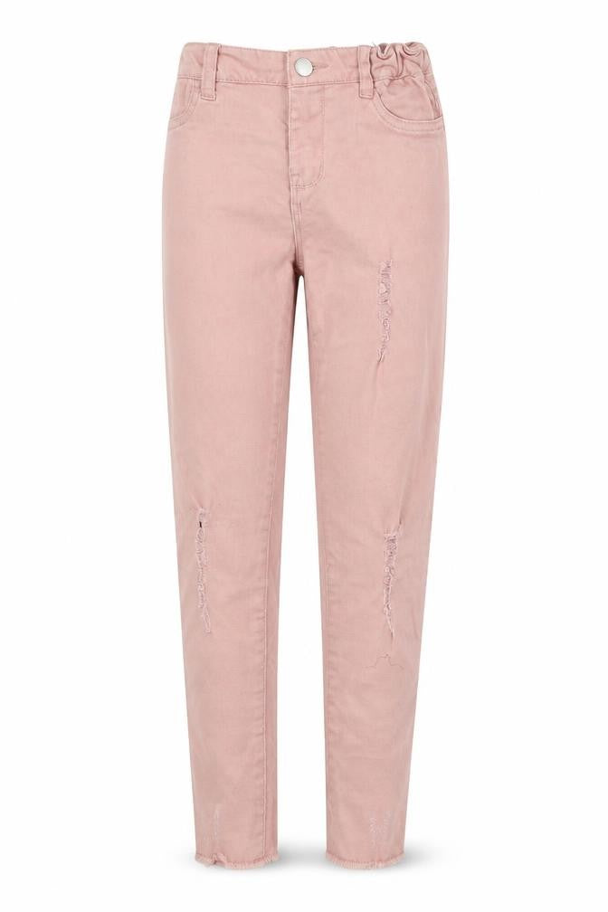Front view of Denim & Co. girls’ pink colourblock skinny jeans, size 10-11, years
