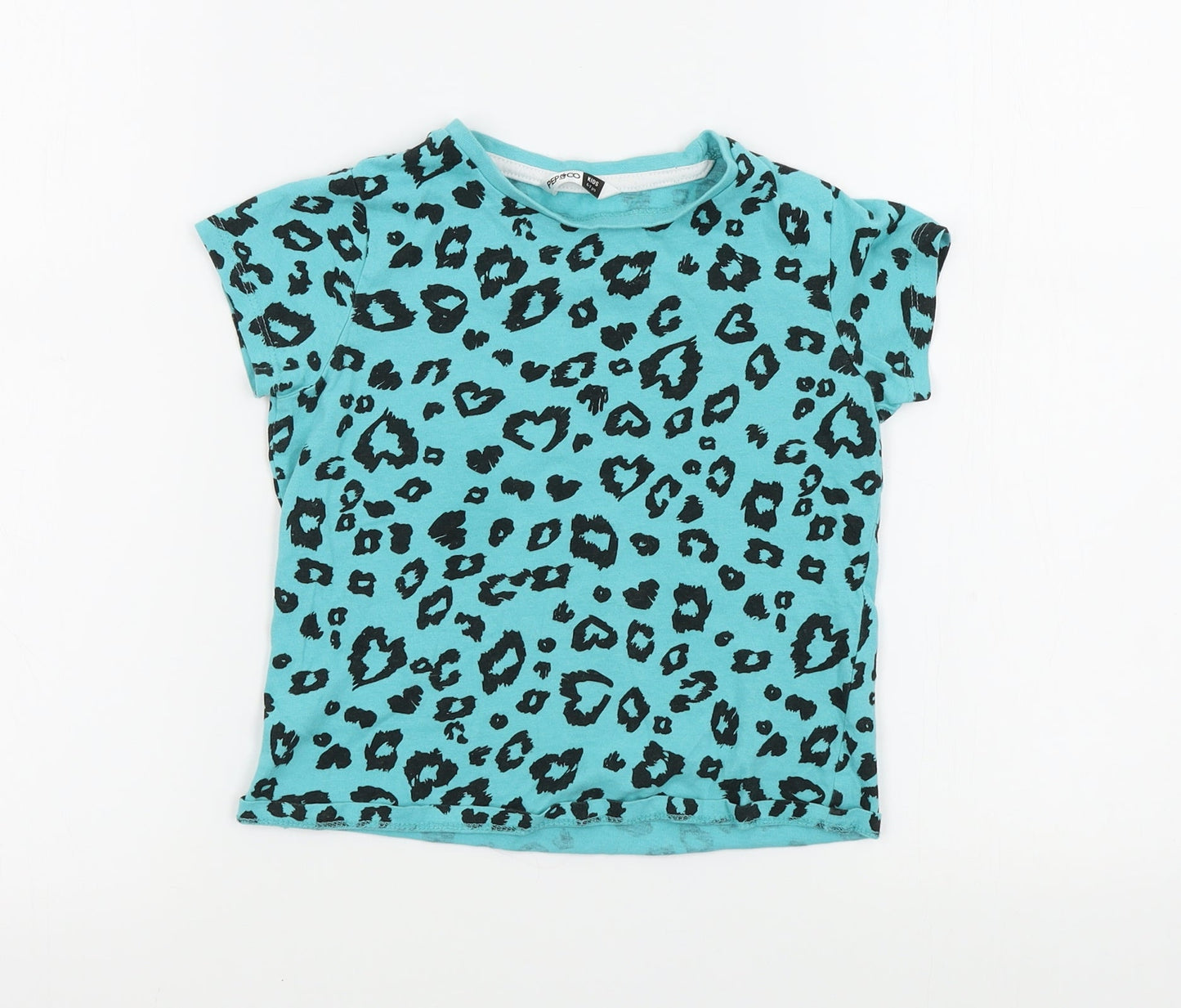 pep-co Girls Blue Geometric  Basic T-Shirt Size 7 Years