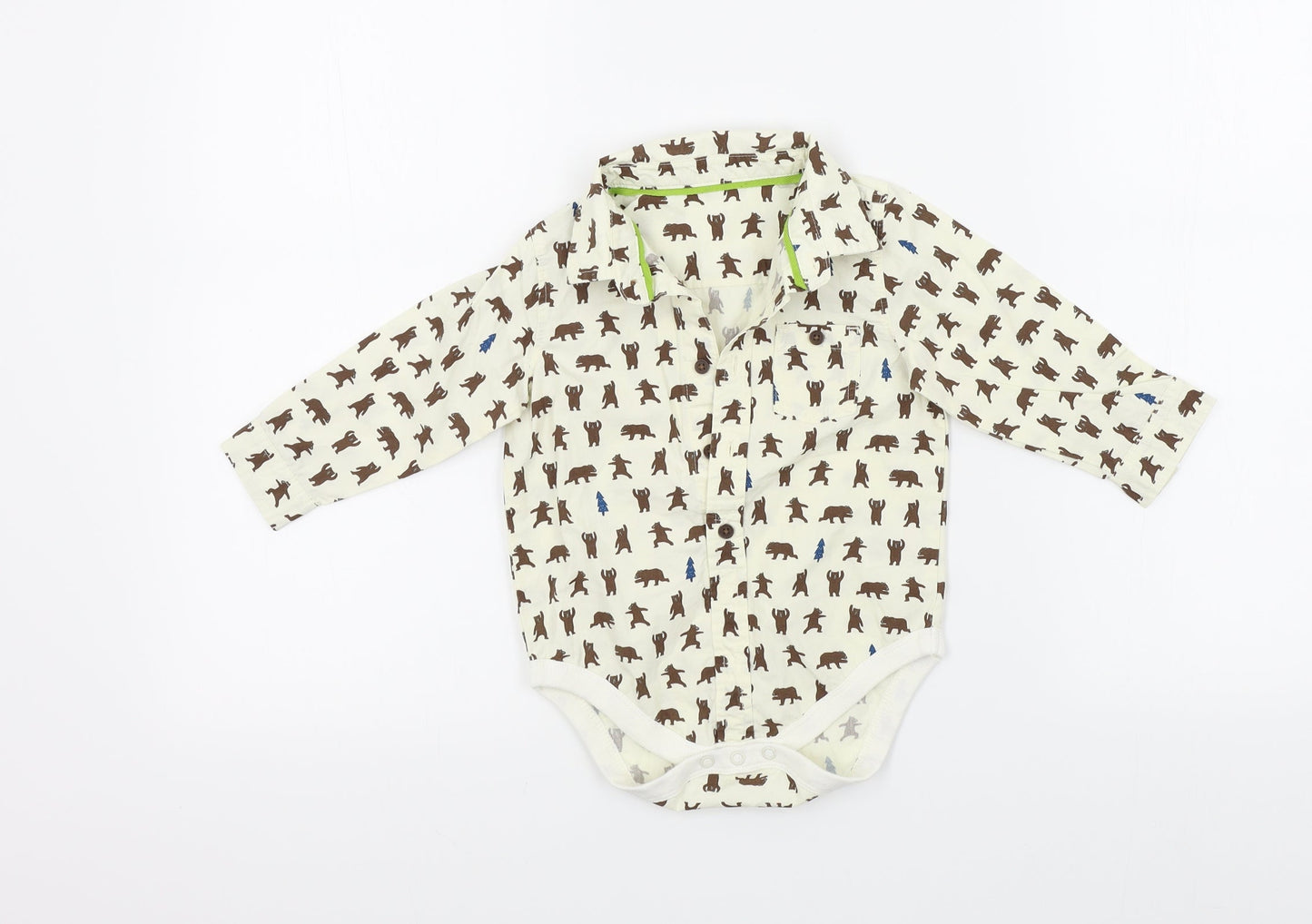 M&S Boys Beige Colourblock  Babygrow One-Piece Size 6-9 Months