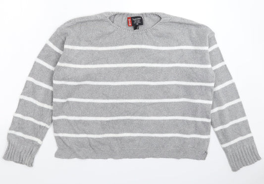 Sweater Shop Womens Grey Striped Knit Pullover Jumper Size M