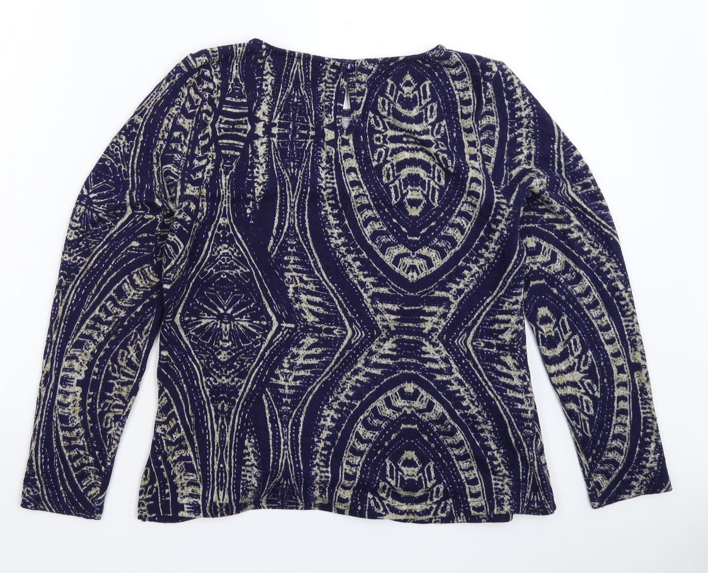 Emreco Womens Blue Geometric Knit Pullover Jumper Size 14