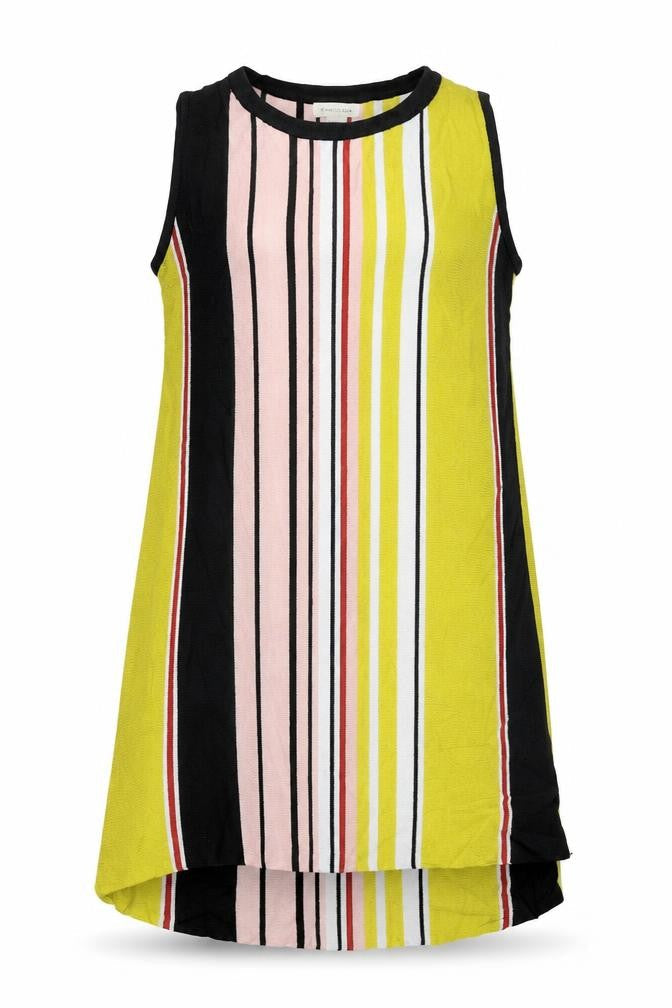 Front view of River Island girls’ multicoloured striped tunic blouse, size 9-10, years - open sides