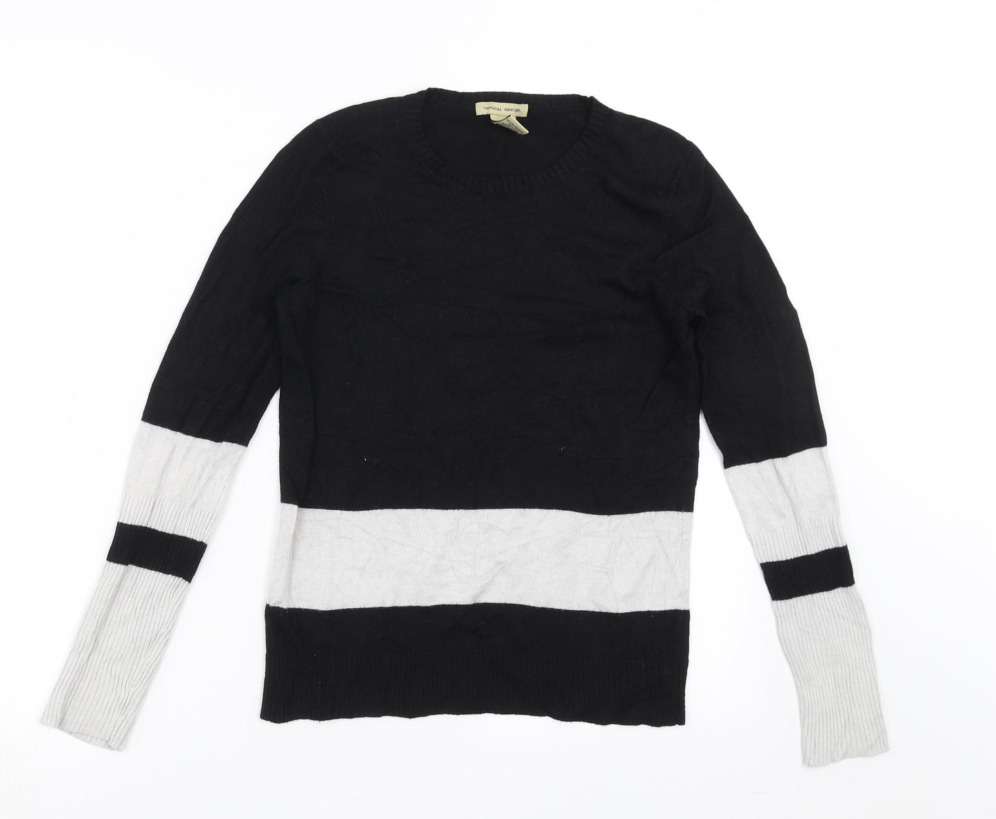Vertical Design Womens Black  Knit Pullover Jumper Size S