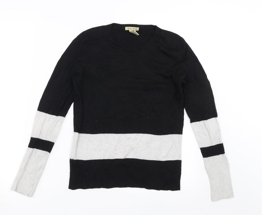 Vertical Design Womens Black  Knit Pullover Jumper Size S
