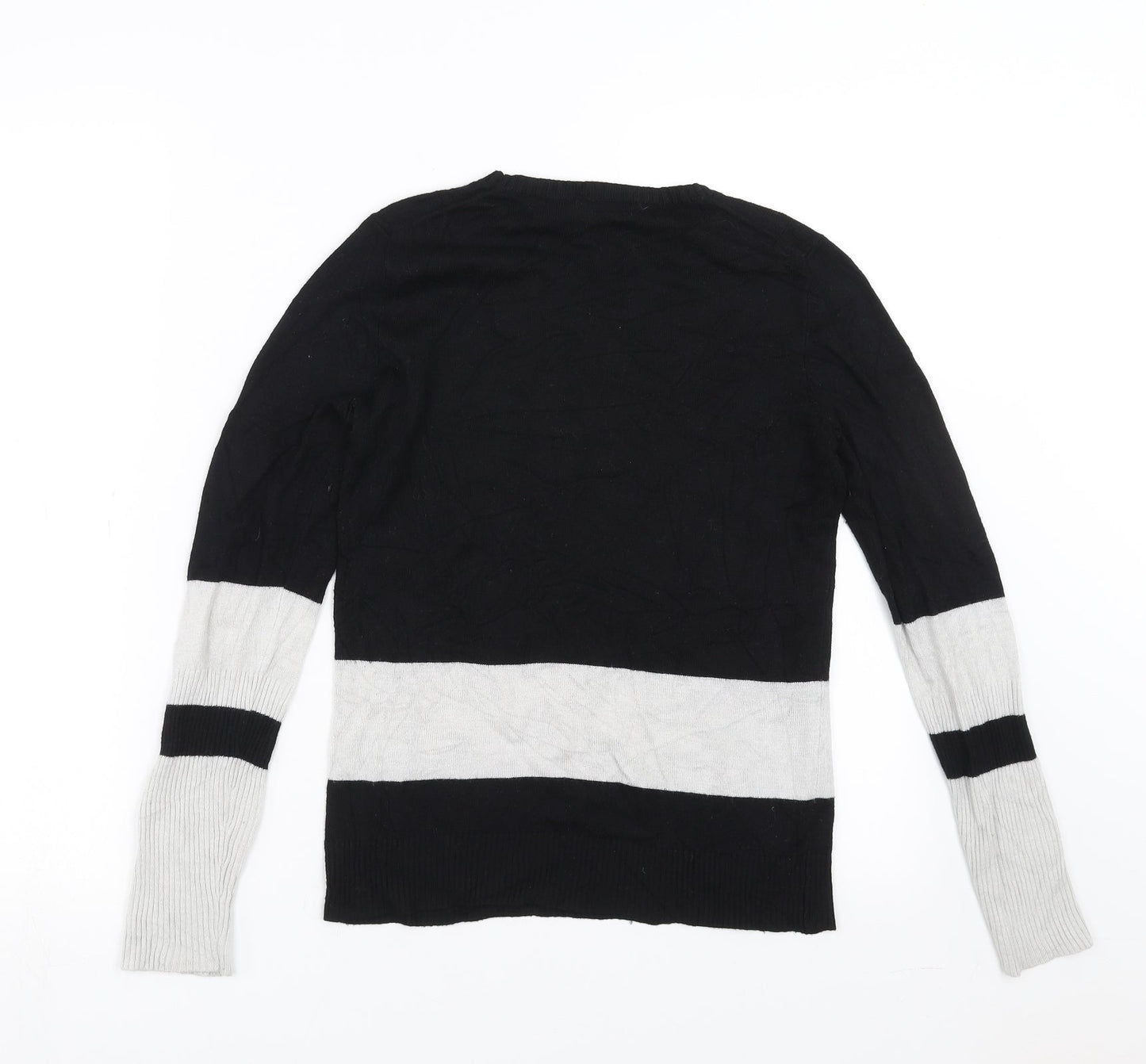 Vertical Design Womens Black  Knit Pullover Jumper Size S