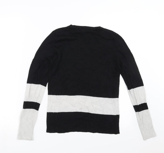 Vertical Design Womens Black  Knit Pullover Jumper Size S