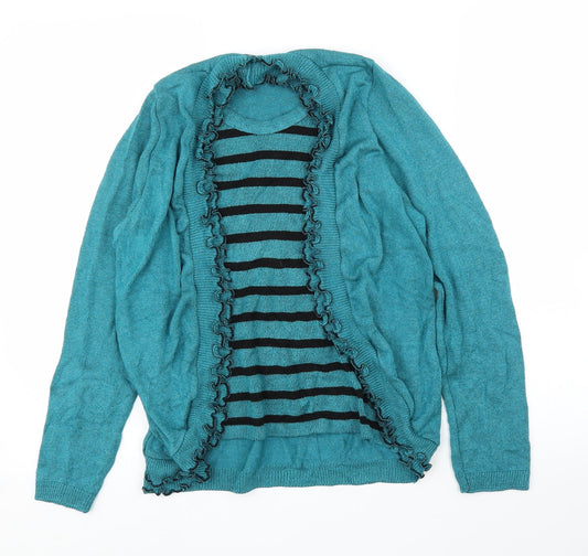 Lizzi Womens Green Striped  Cardigan Jumper Size M
