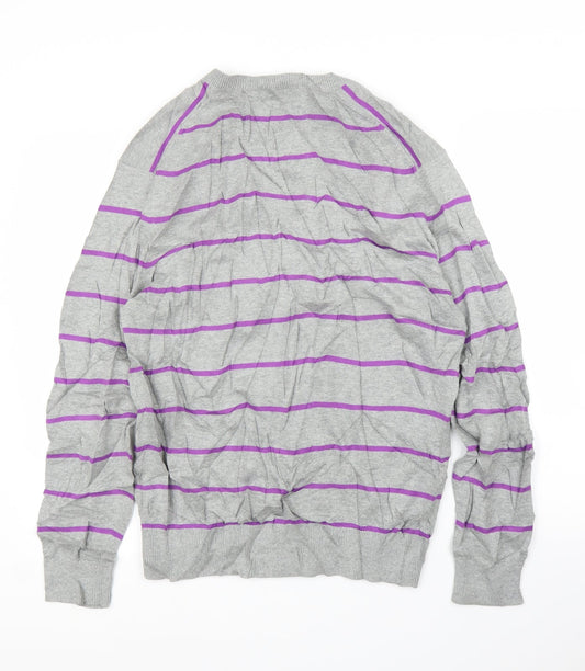 FCUK Mens Grey Striped  Pullover Jumper Size M