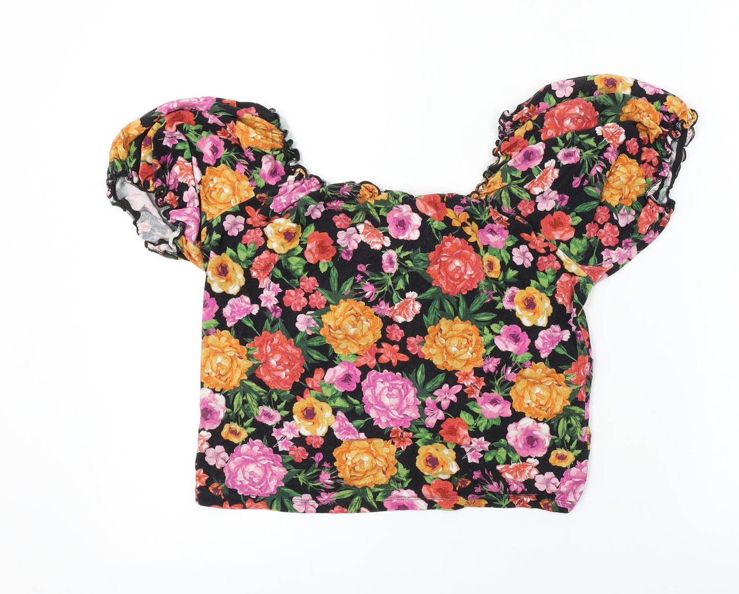 Select  Womens Black Floral  Basic T-Shirt Size L