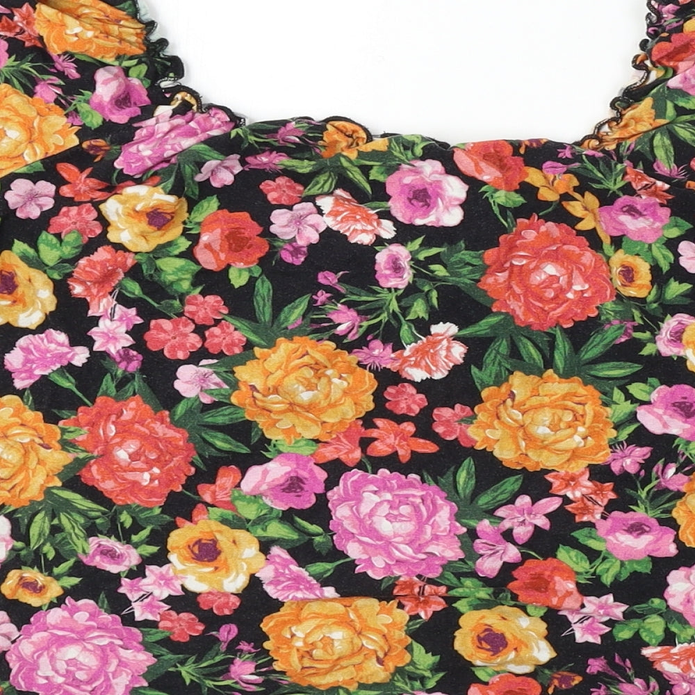 Select  Womens Black Floral  Basic T-Shirt Size L